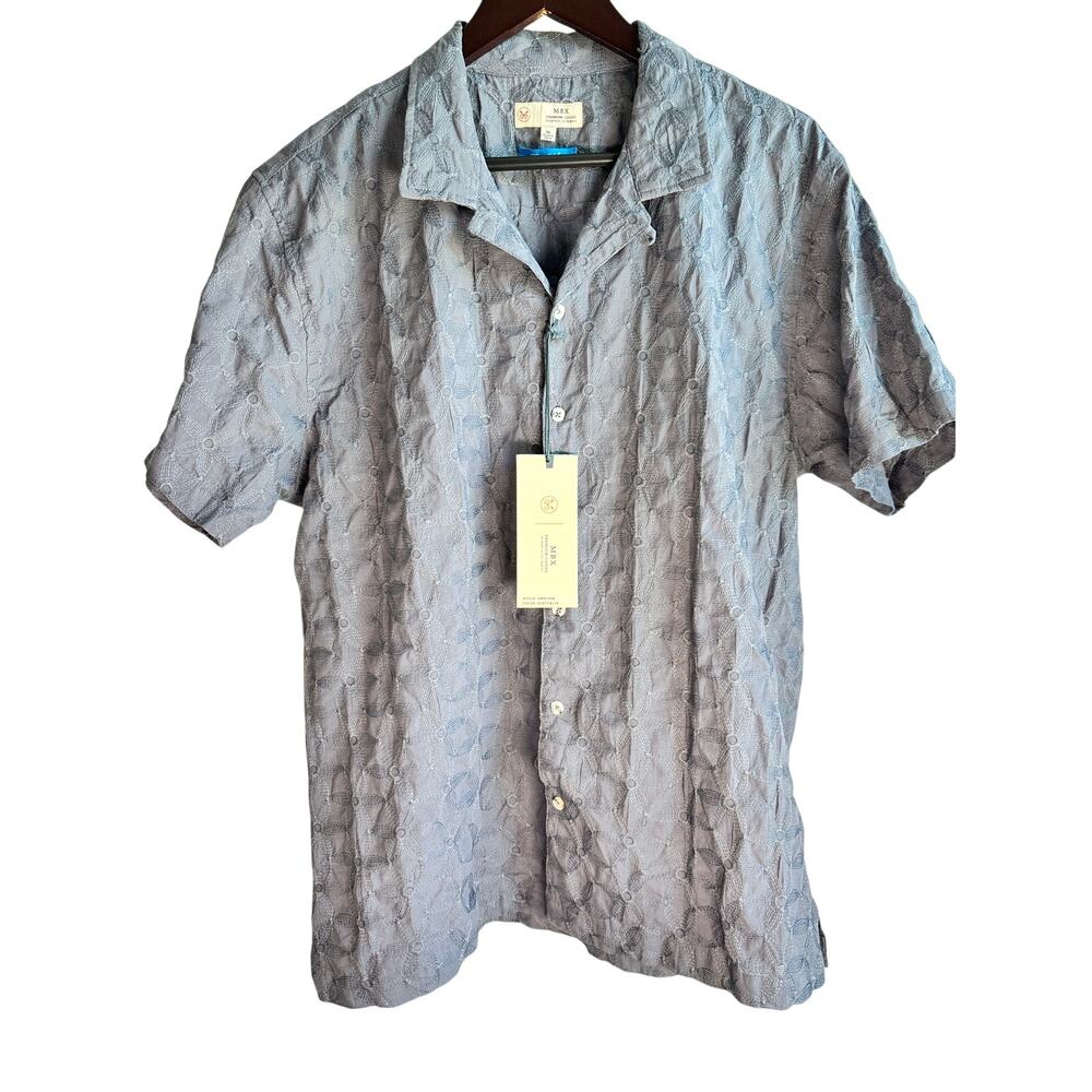 MBX Pura Vida Embroidered Floral Button Up Shirt Gray XL NWT
